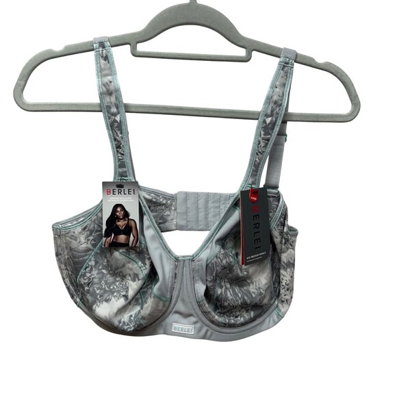 NWT Berlei SF2 Medium Impact Sports Bra 40DD Gray Floral Full Support Adjustable - Picture 1 of 11